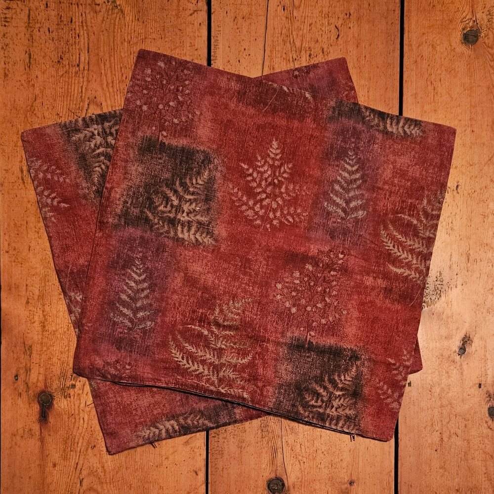 Large Pillow Covers in Burgundy with Ferns (set of 2)